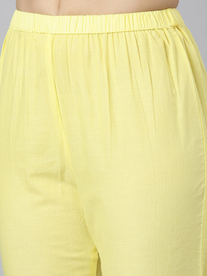 Neerus Yellow Panelled Scalloped  Kurta and Trousers With Dupatta