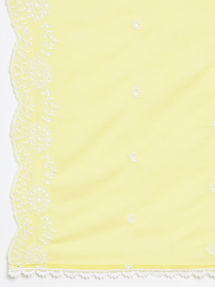 Neerus Yellow Panelled Scalloped  Kurta and Trousers With Dupatta