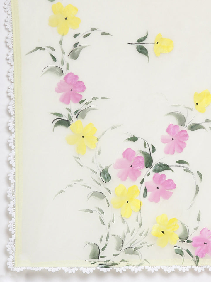 Neerus Yellow Regular Scalloped Solid Kurta and Trousers With Dupatta