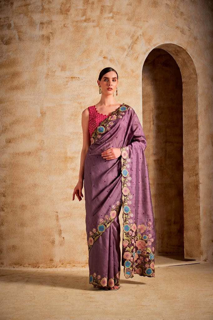Neeru's Lavender Color Dupion Fabric Saree