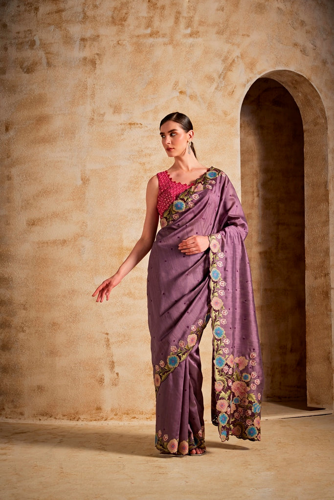 Neerus Lavender Color Dupion Fabric Saree