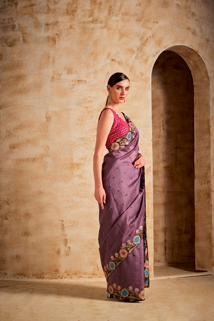 Neerus Lavender Color Dupion Fabric Saree