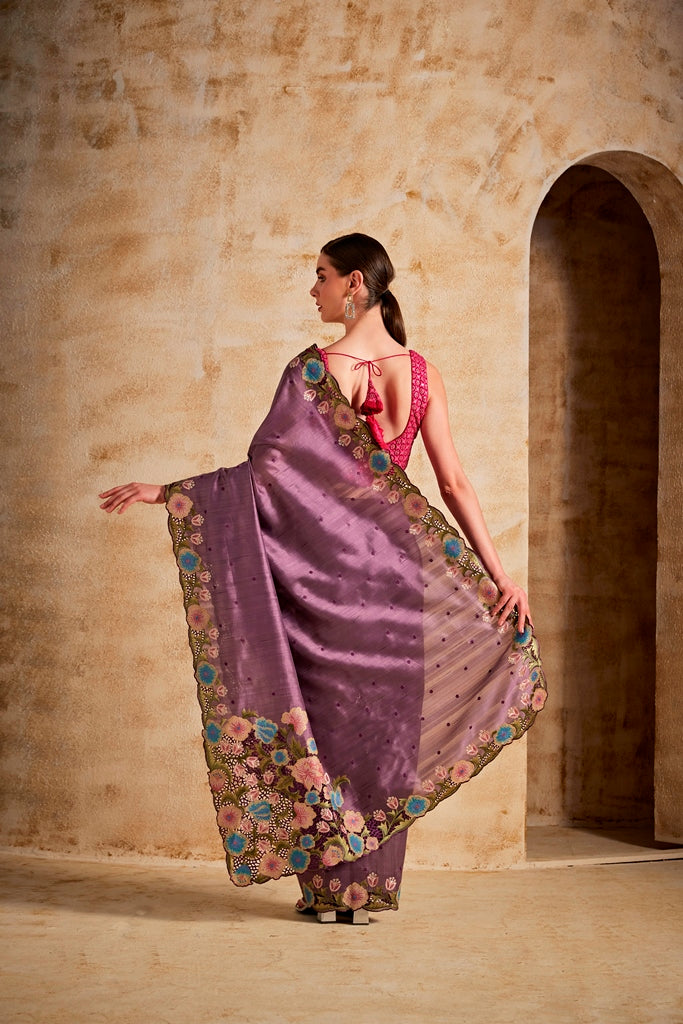 Neerus Lavender Color Dupion Fabric Saree