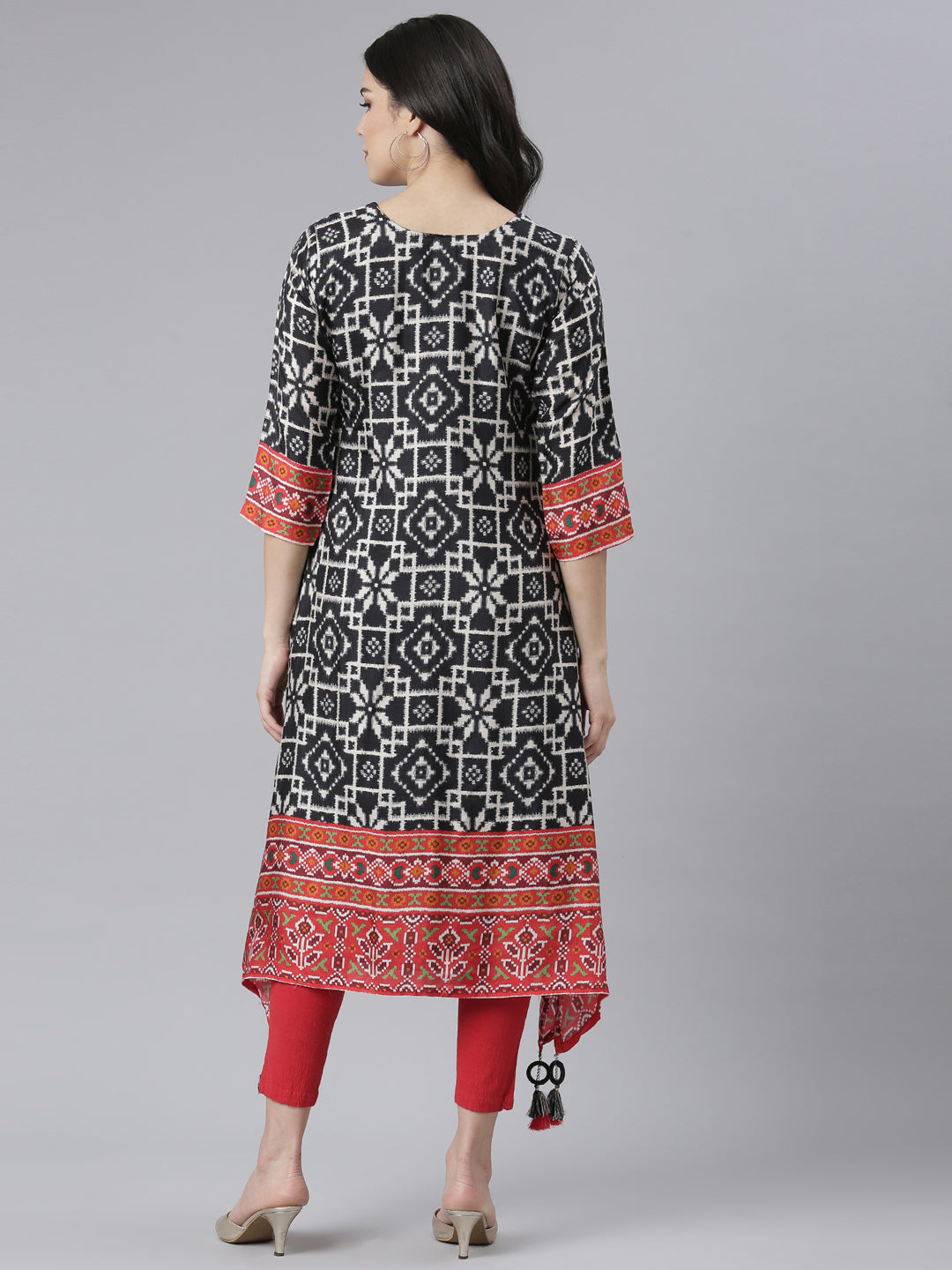 Neerus Black rayon high-low kurti - side view