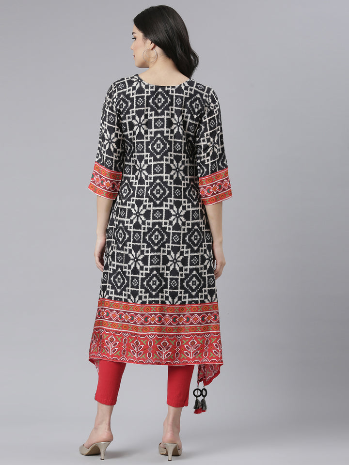 Neerus Black rayon high-low kurti - side view