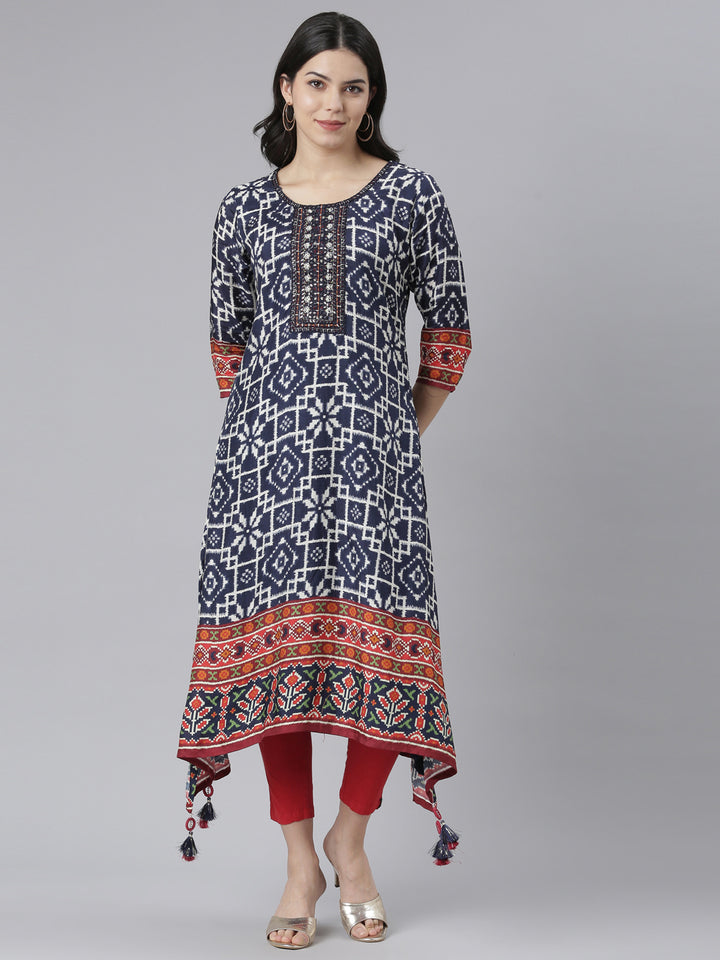 Neerus Blue high-low kurti - front view