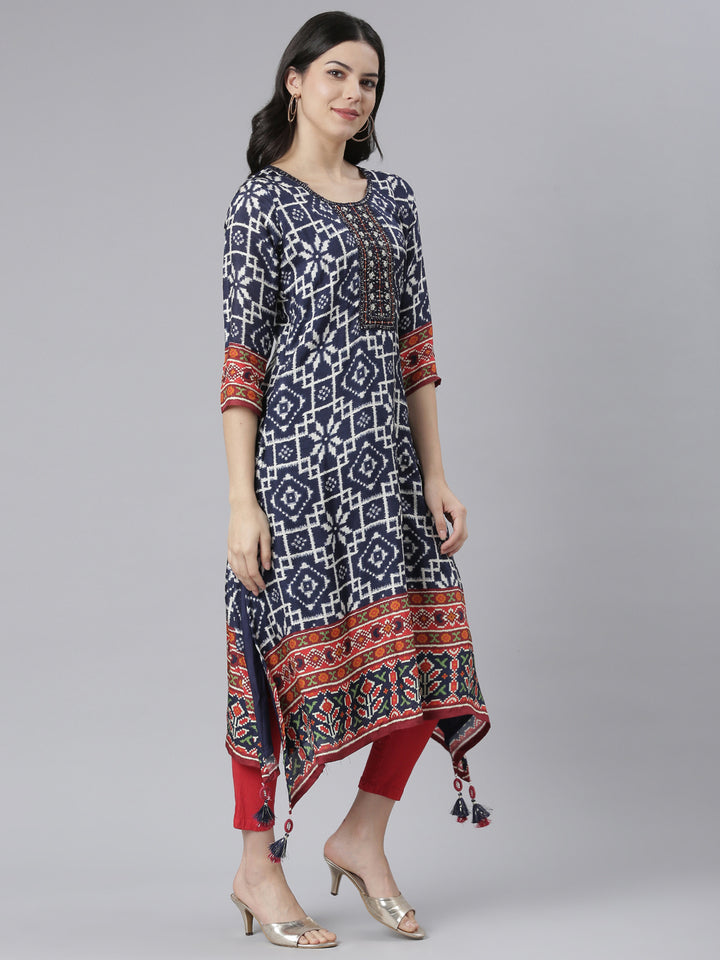 Neerus Blue high-low kurti - back view