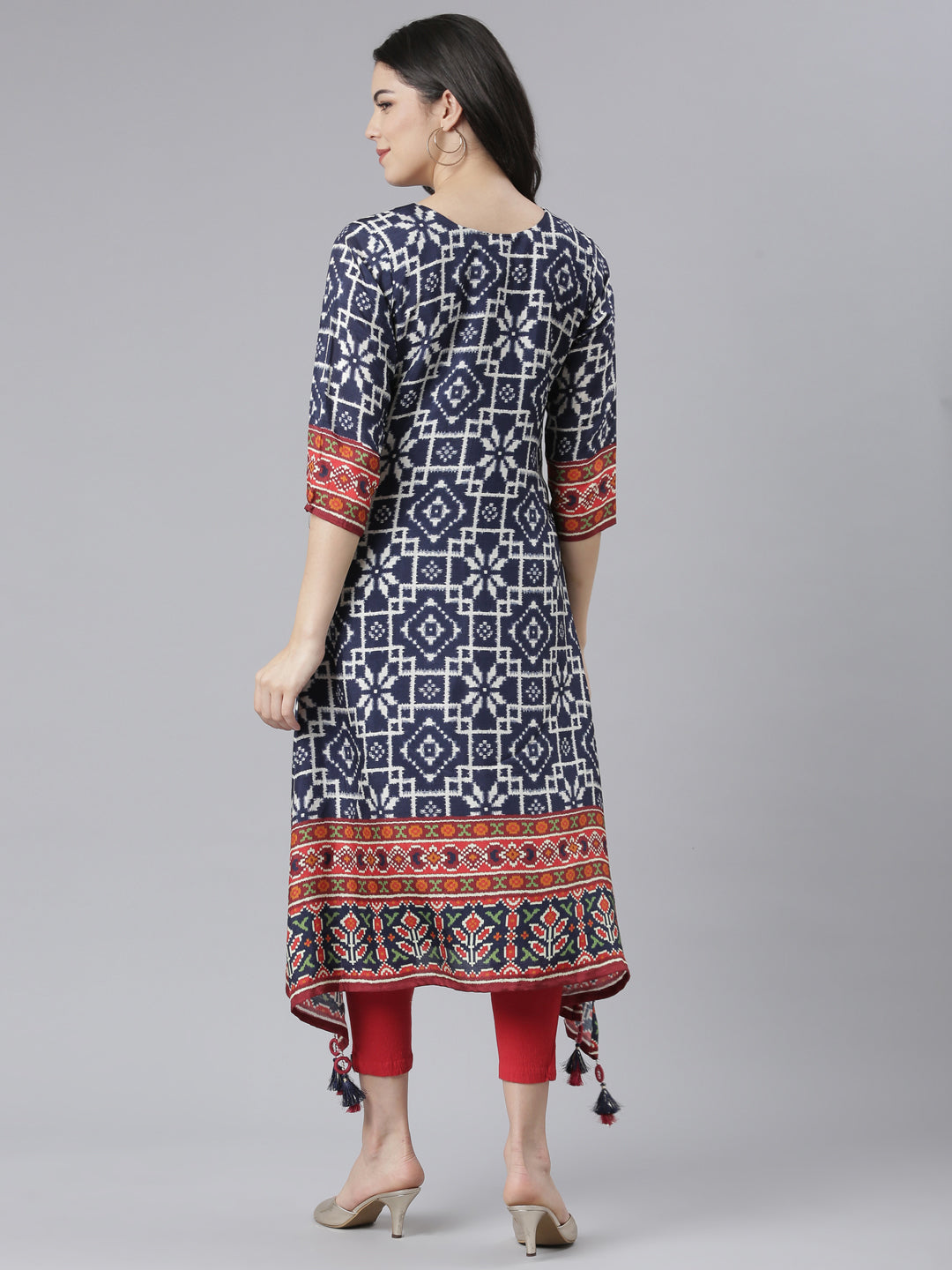Neerus Blue high-low kurti - side view