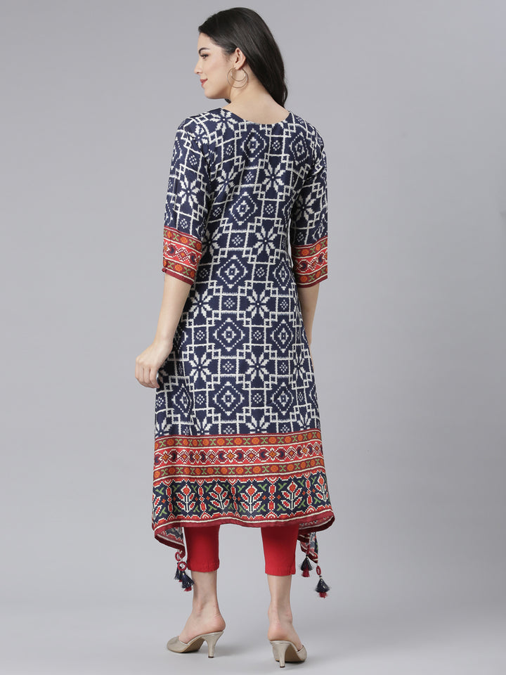 Neerus Blue high-low kurti - side view