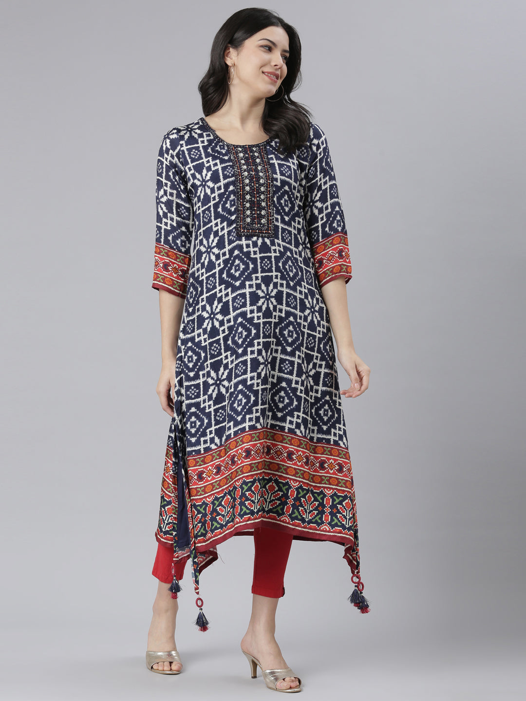 Neerus Blue high-low kurti - detail view 1