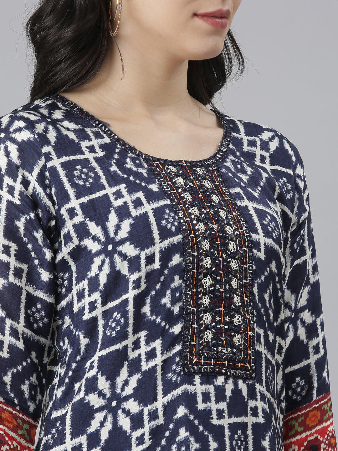 Neerus Blue high-low kurti - detail view 3