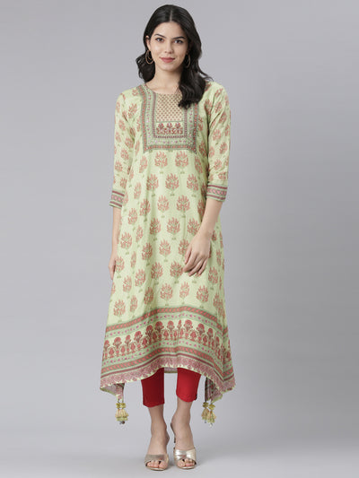 Neeru's Pista Regular High-Low Kurtas