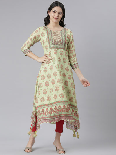 Neeru's Pista Regular High-Low Kurtas