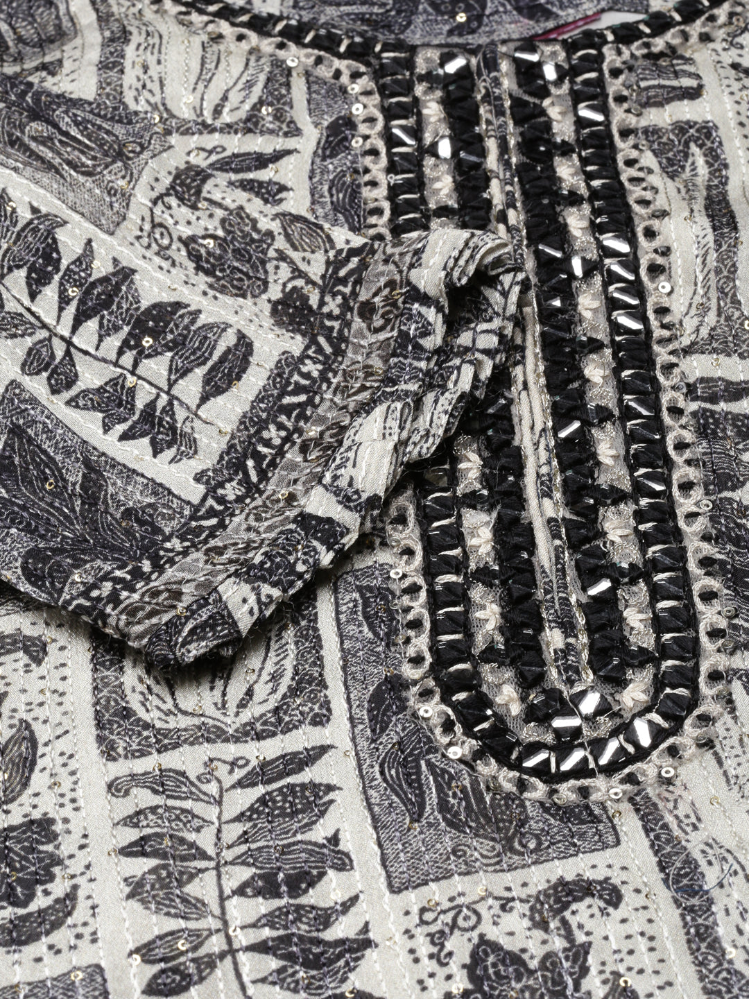 Neerus Black ethnic printed A-Line kurti - detail view 2