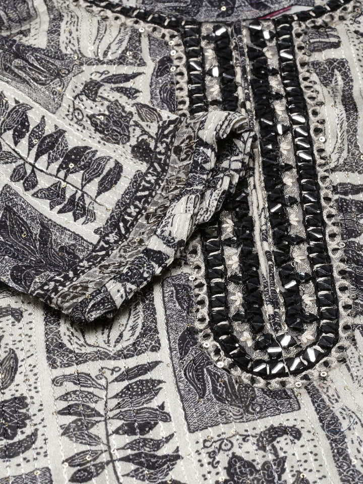 Neerus Black ethnic printed A-Line kurti - detail view 2