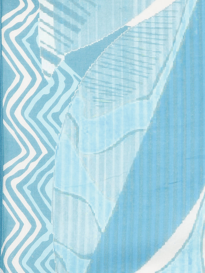 Neerus Blue Printed Straight Kurta and Trousers With Dupatta