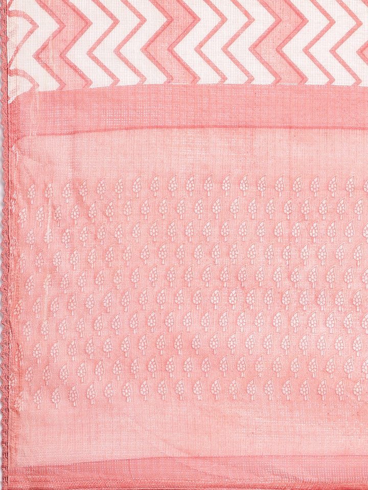 Neerus Orange Printed Straight Kurta and Trousers With Dupatta