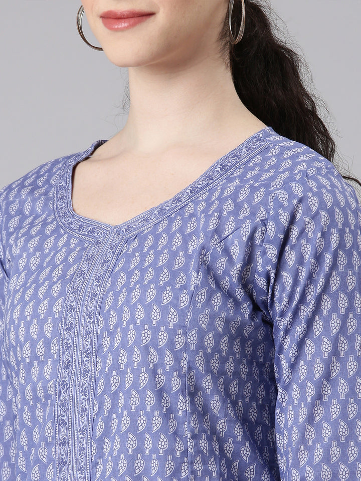 Neerus Blue cotton Anarkali suit set - detail view 1