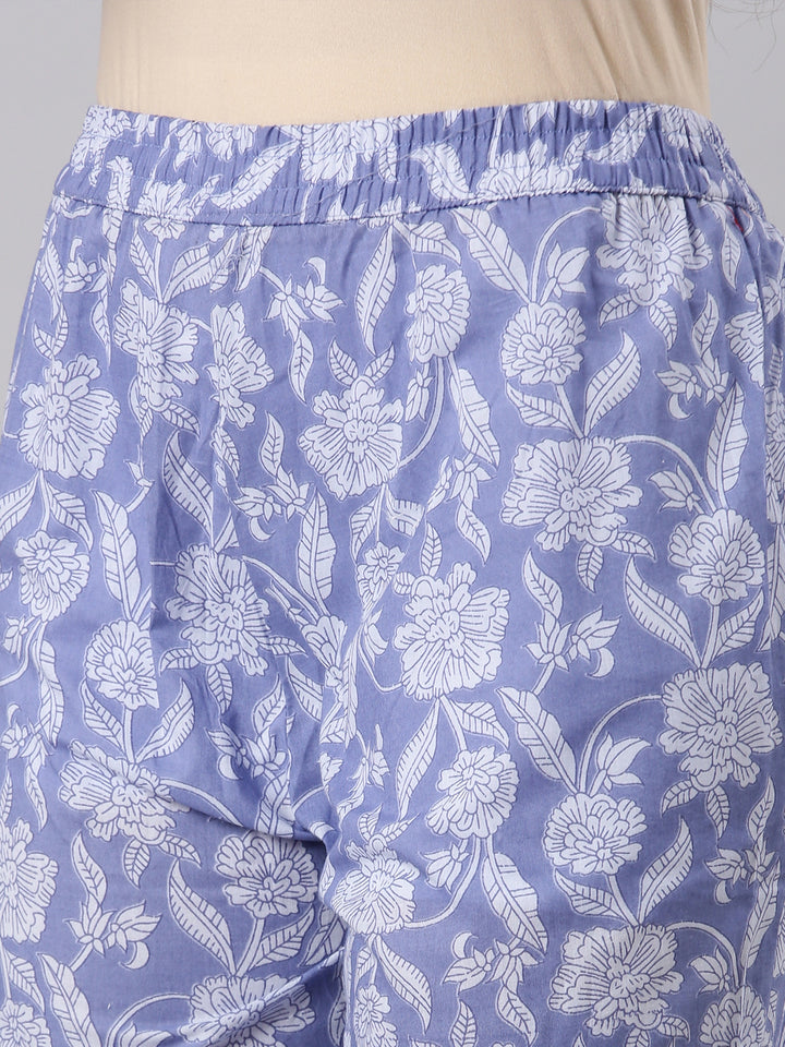 Neerus Blue cotton Anarkali suit set - detail view 3