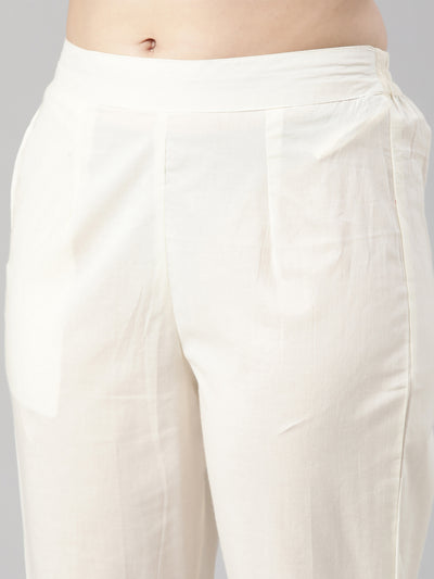 Neerus Cream Regular Straight Floral Kurta And  Trousers
