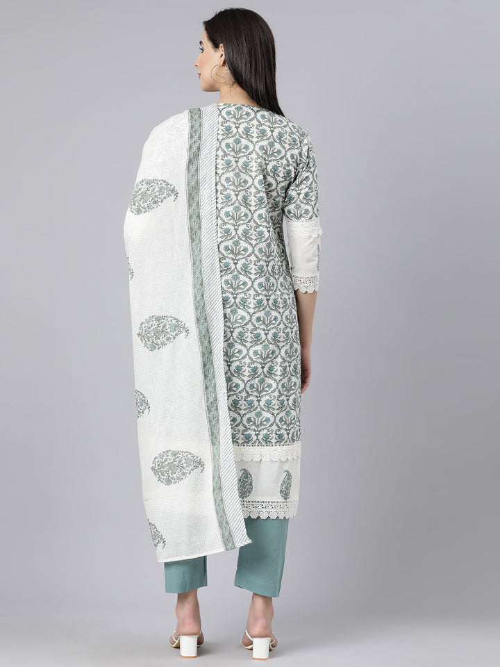 Neerus Blue cotton printed straight suit set - detail view 1