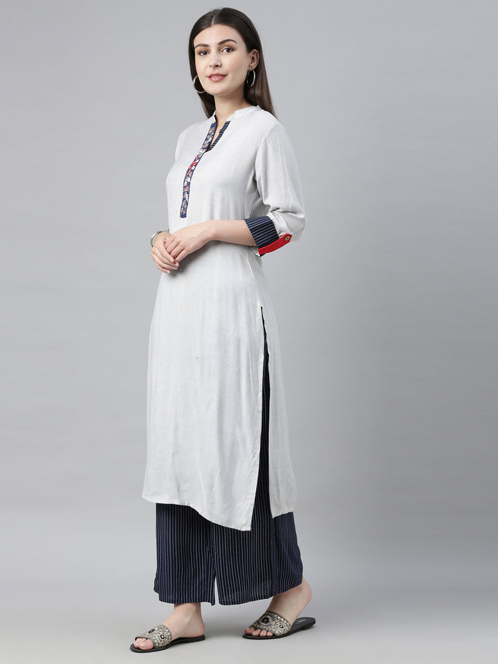 Neerus Grey printed kurta set with palazzo - back view