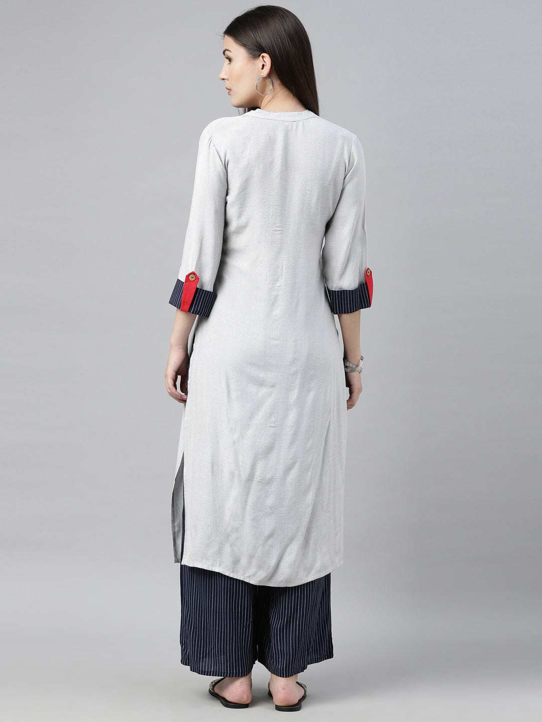 Neerus Grey printed kurta set with palazzo - side view