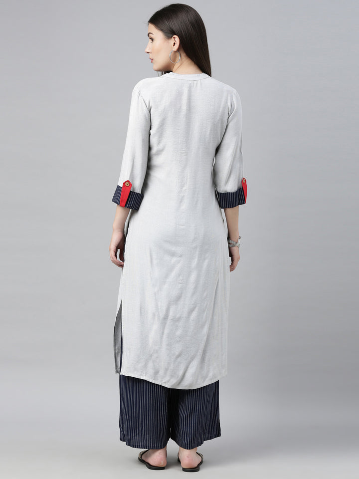 Neerus Grey printed kurta set with palazzo - side view