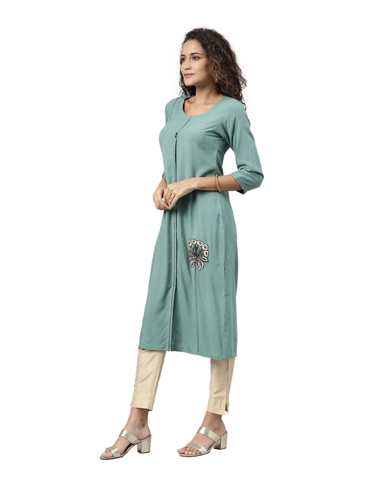 Neerus Women Turquoise Blue Solid Kurta