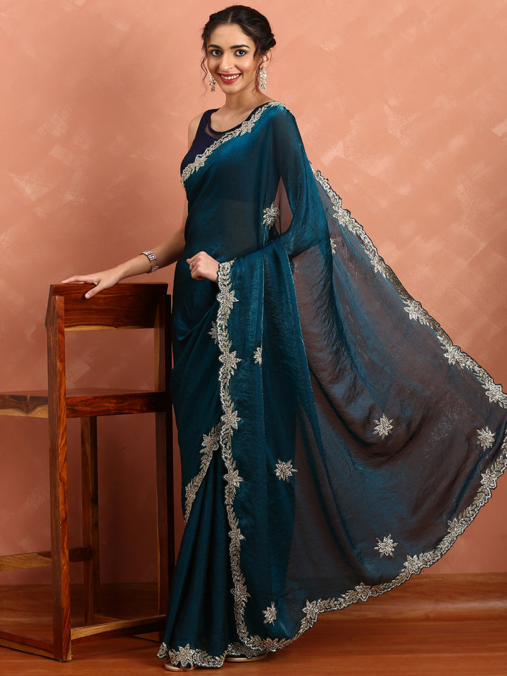 Peacock Jimmy Sheer Satin Safe Worn Cut Dana & Swarovski Hand Embroidery