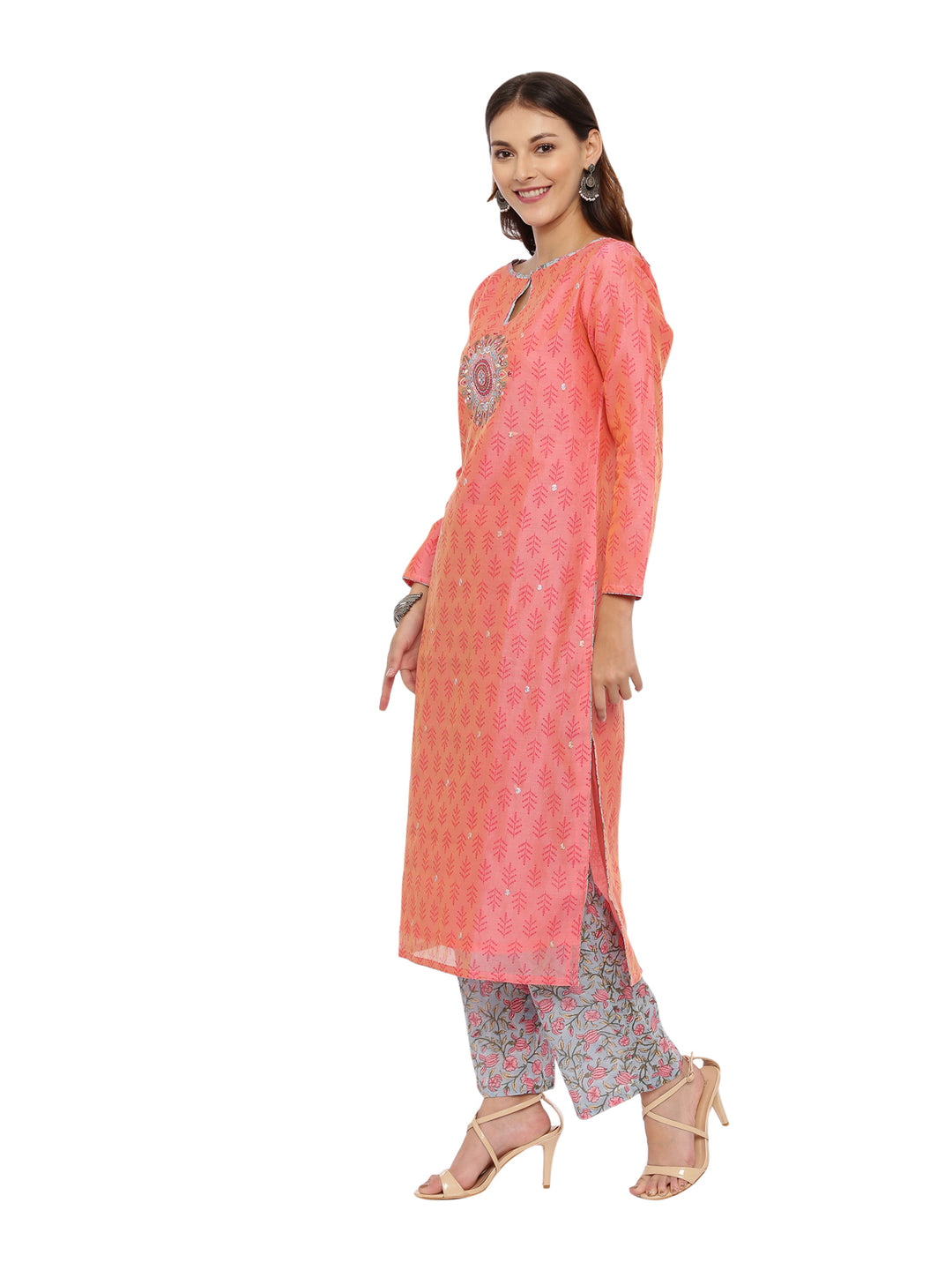 Neerus Women Peach-Coloured Woven Design Kurta with Salwar  Dupatta