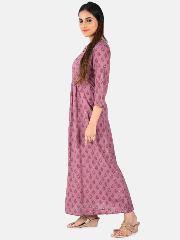 Neerus Purple printed Anarkali kurta - back view