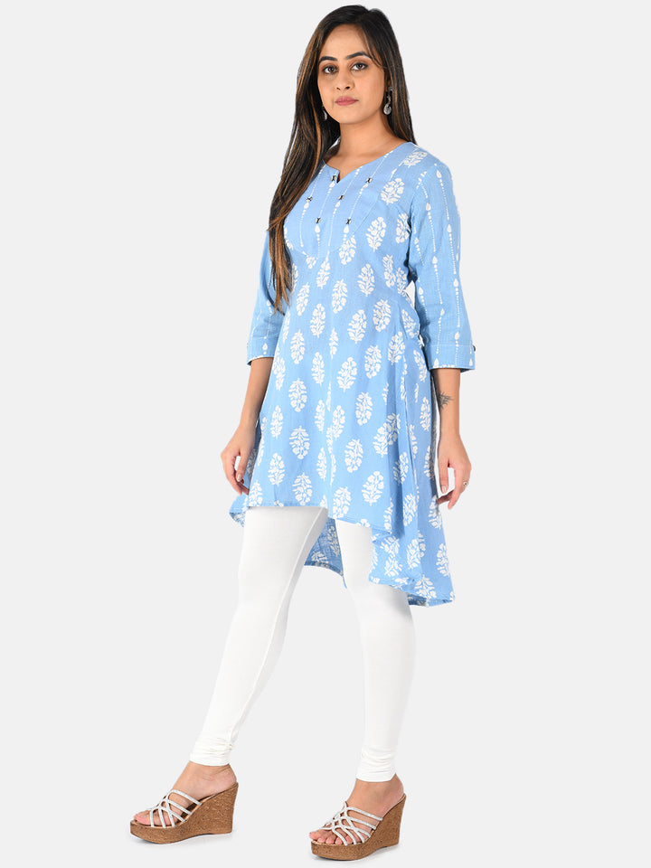 Neerus Blue printed A-Line kurta for women - back view