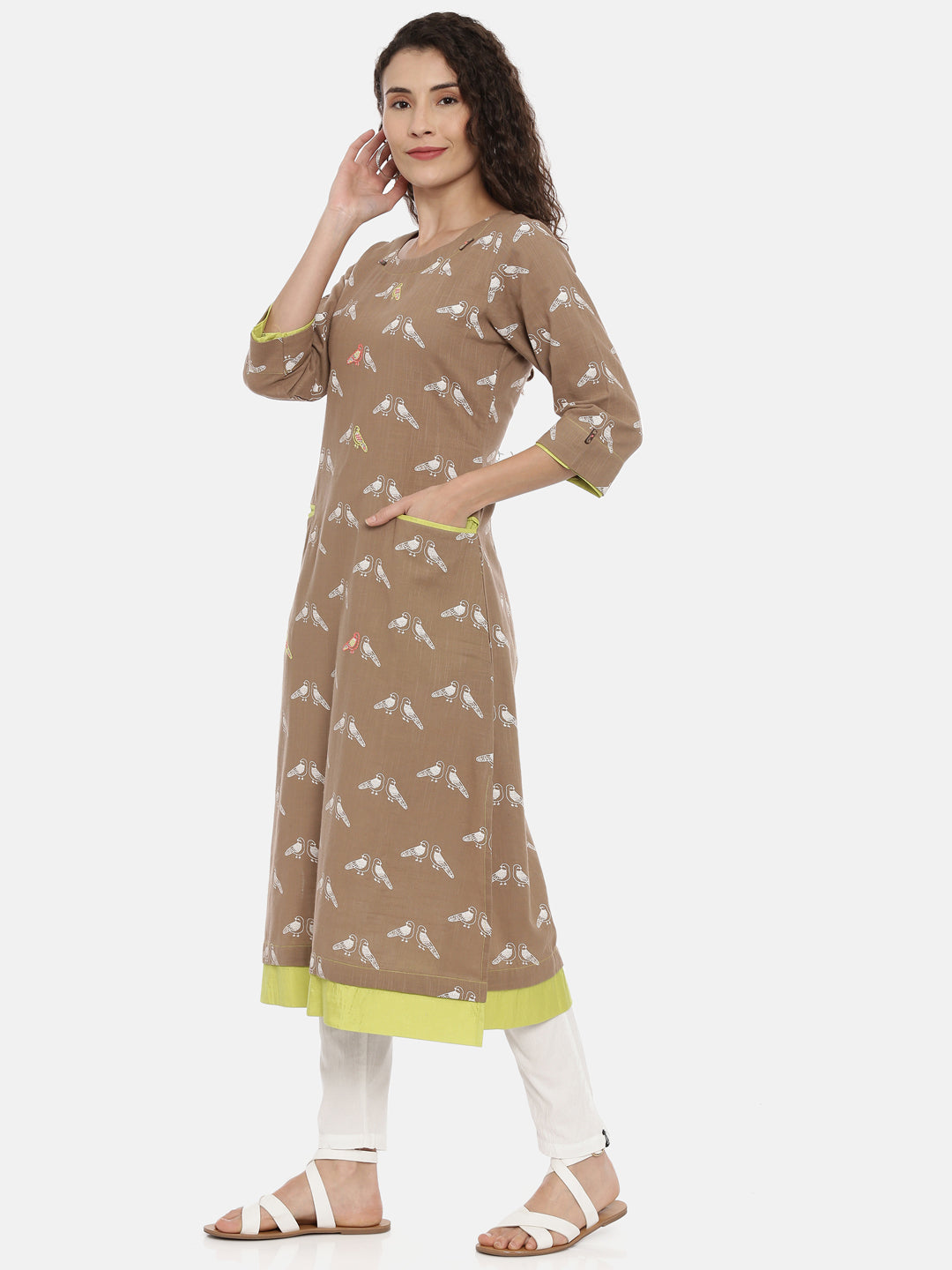 Neerus Brown printed straight kurta - back view