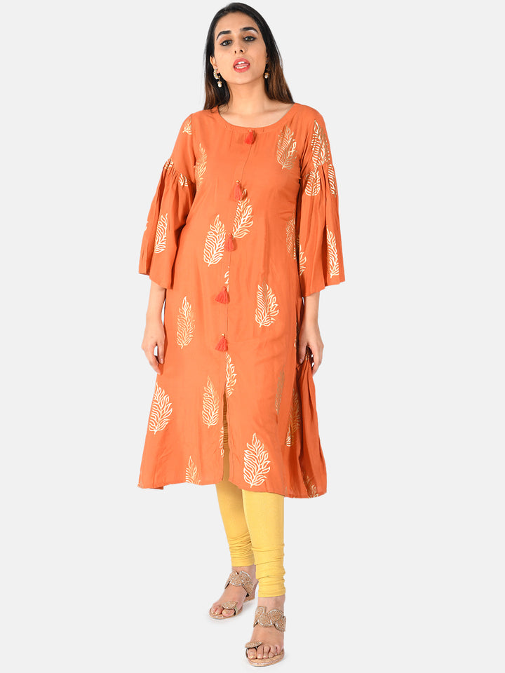 Neerus Orange muslin solid kurti - detail view 2