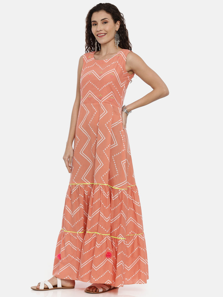 Neerus Pink printed anarkali kurta chevron - back view