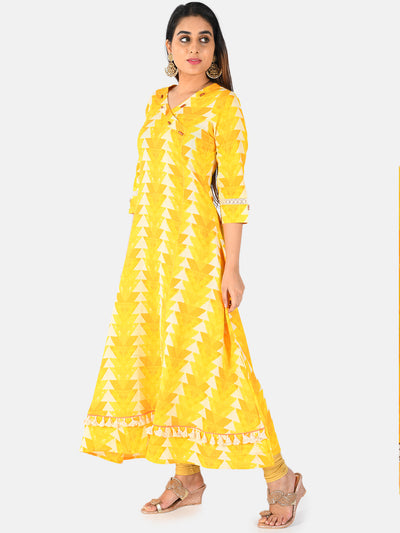 Neerus Women Yellow Printed A-Line Kurta