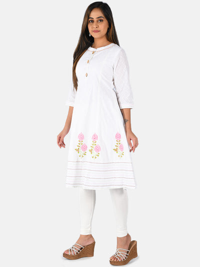 Neerus Women Off-White Printed A-Line Kurta