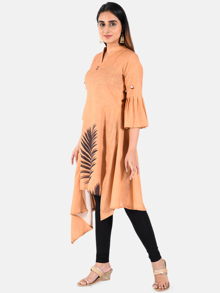 Neerus Beige printed A-Line kurta - back view
