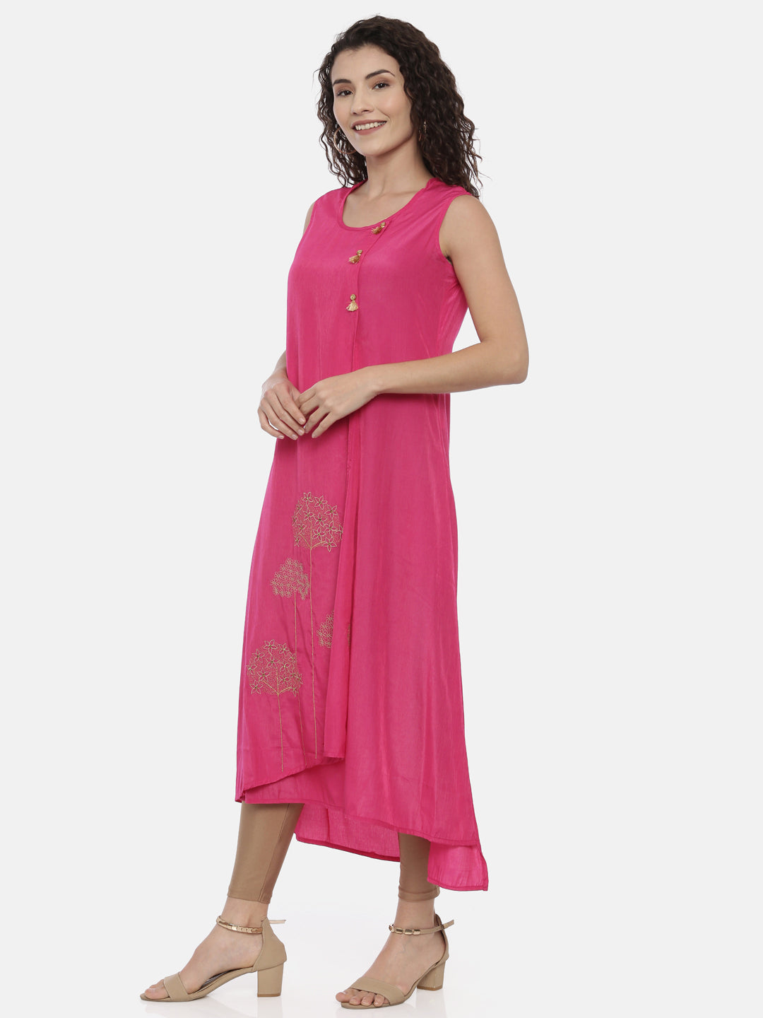 Neerus Pink floral embroidered kurta - back view
