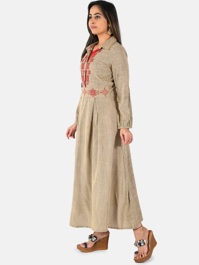 Neerus Women Beige Yoke Design A-Line Kurta
