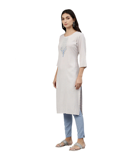Neerus Women Grey  Blue Floral Embroidered Kurta