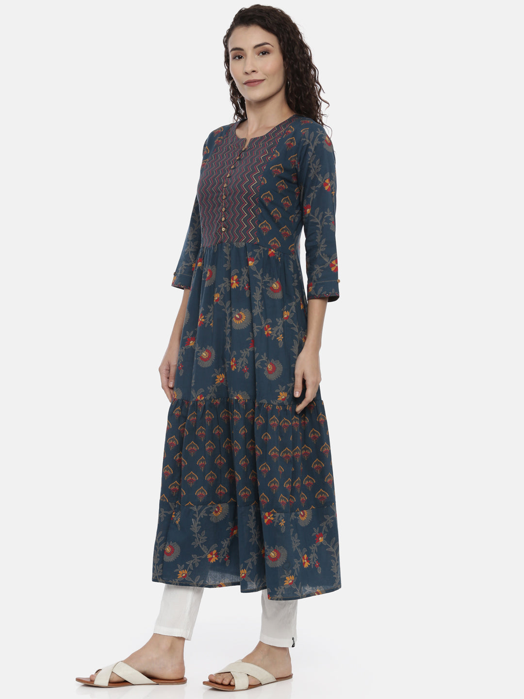 Neerus Blue printed ethnic kurta for women - back view