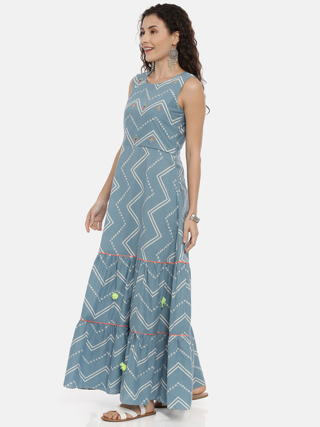 Neerus Blue Chevron Printed Kurta
