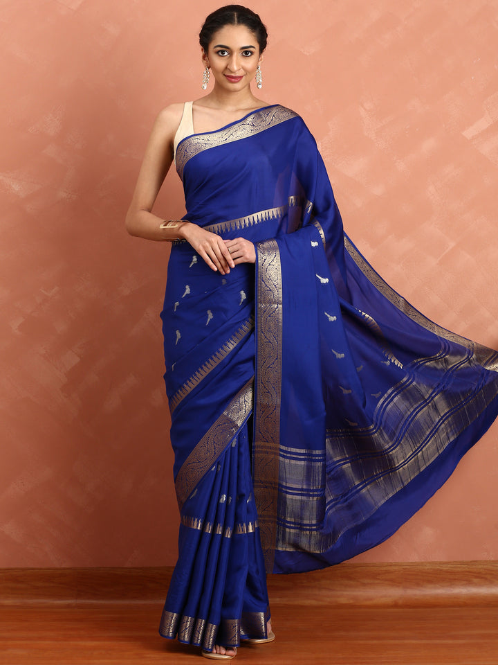 Royal blue mysore silk saree with pichvai motifs