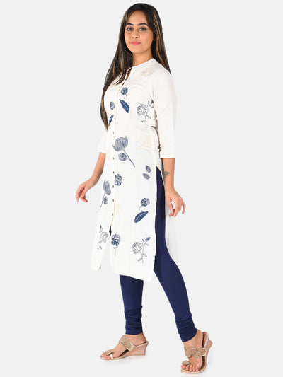Neerus Women Off-White  Navy Blue Embroidered Straight Kurta