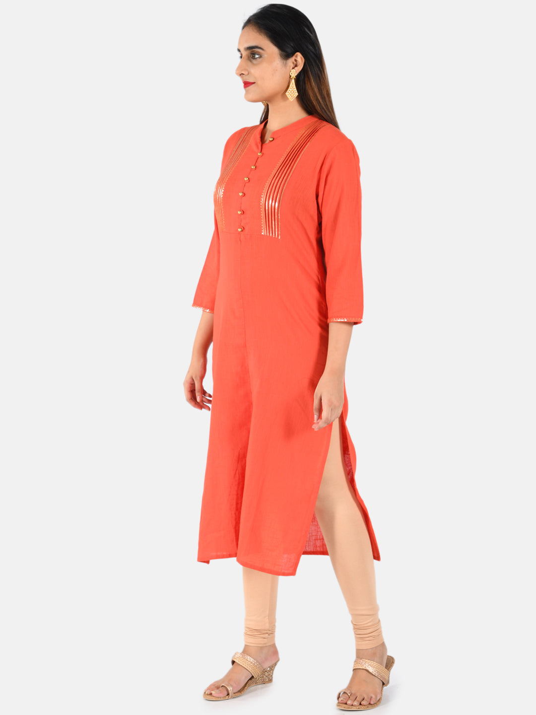 Neerus Women Coral Solid Straight Kurta