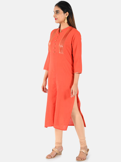 Neerus Women Coral Solid Straight Kurta