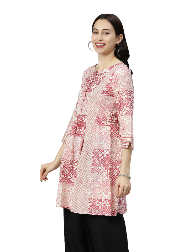 Neerus Red printed Anarkali kurta ethnic motifs - back view