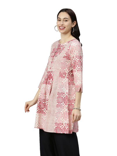 Neerus Women Red  Peach-Coloured Ethnic Motifs Printed Anarkali Kurta